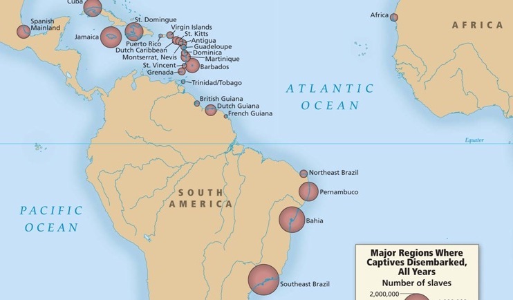 Major regions where captives disembarked