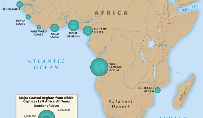 Major coastal regions from which captives left Africa